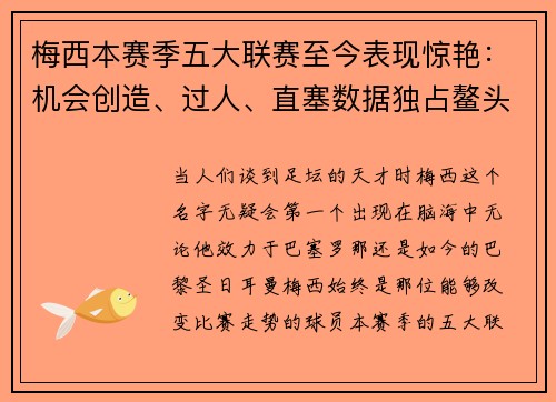 梅西本赛季五大联赛至今表现惊艳：机会创造、过人、直塞数据独占鳌头